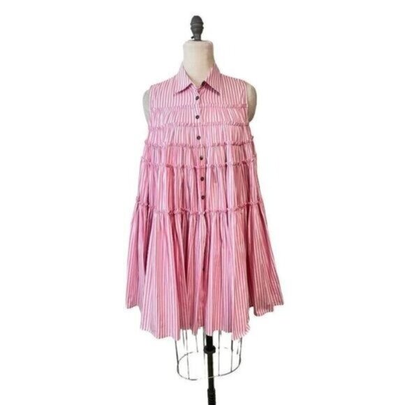 Jourden Designer Pink Stripe Jeffrey Swing Dress 40 US 8 10 NWT - Picture 1 of 9